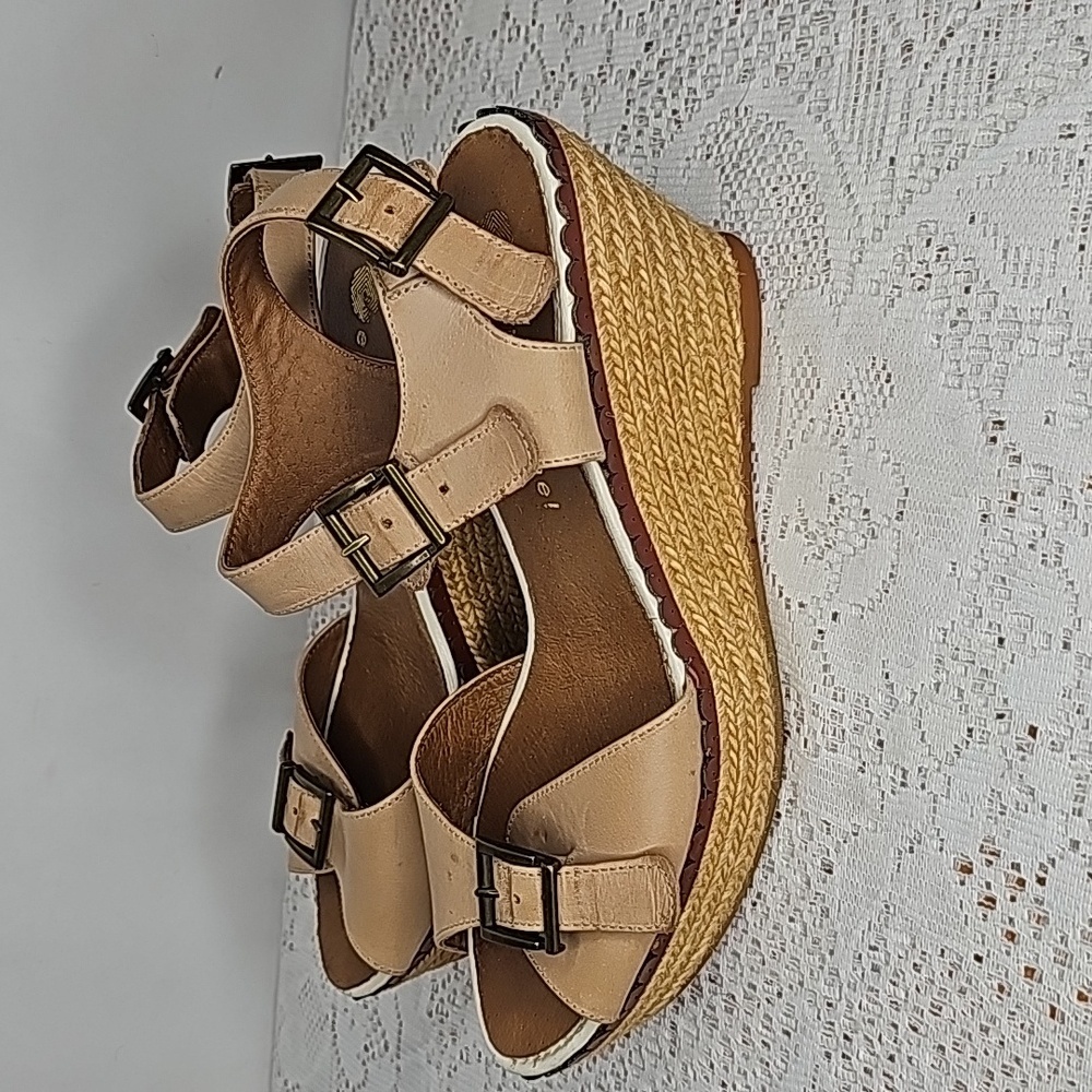 Eric Michael handmade in Spain leather ankle strap espadrille wedges sz 8 - Picture 7 of 10